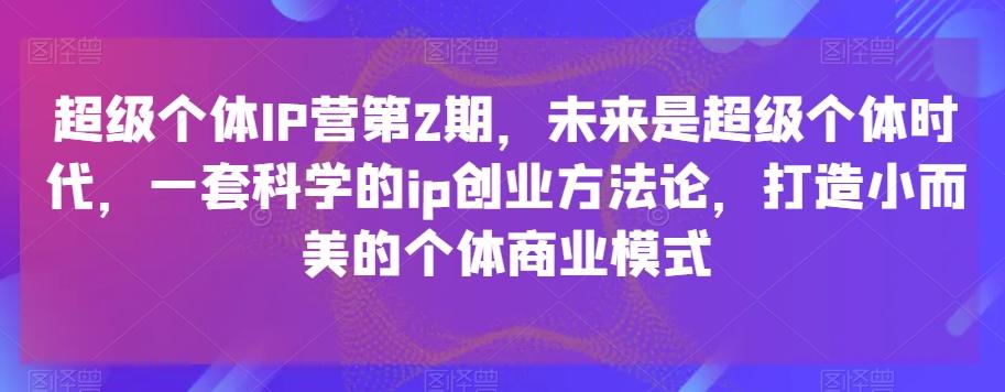 超级个体IP营第2期,未来是超级个体时代,一套科学的ip创业方法论,打造小而美的个体商业模式