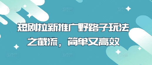 短剧拉新推广野路子玩法之截流，简单又高效-资源宝库