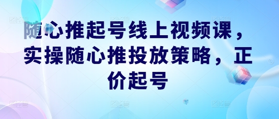 随心推起号线上视频课，实操随心推投放策略，正价起号-资源宝库