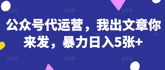 公众号代运营，我出文章你来发，暴力日入5张+【揭秘】-资源宝库