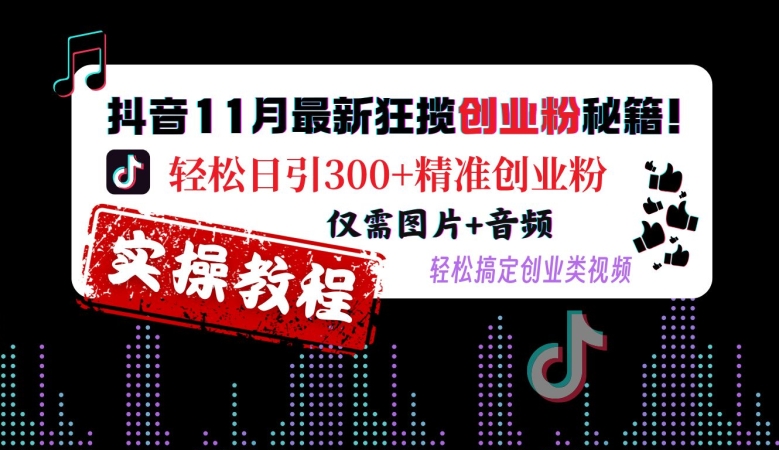 抖音11月最新狂揽创业粉秘籍,轻松日引300+精准创业粉,仅需图片+音频,轻松搞定创业类视频