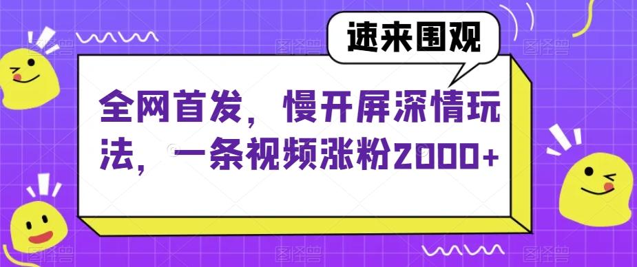 全网首发，慢开屏深情玩法，一条视频涨粉2000+【揭秘】-资源宝库