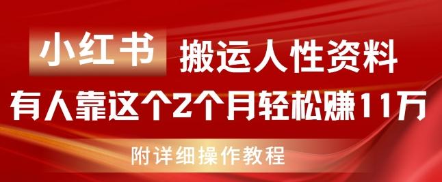 小红书搬运人性资料，有人靠这个2个月轻松赚11w，附教程【揭秘】-资源宝库