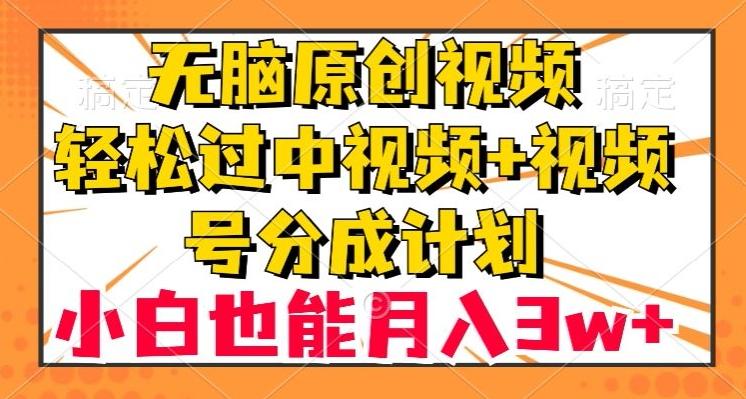 无脑原创视频，轻松过中视频+视频号分成计划，小白也能月入3w+【揭秘】-资源宝库