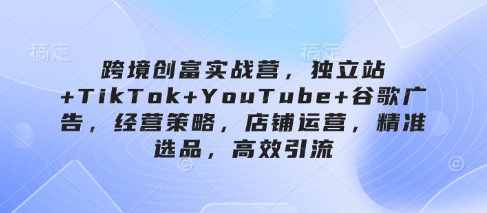 跨境创富实战营，独立站+TikTok+YouTube+谷歌广告，经营策略，店铺运营，精准选品，高效引流-资源宝库