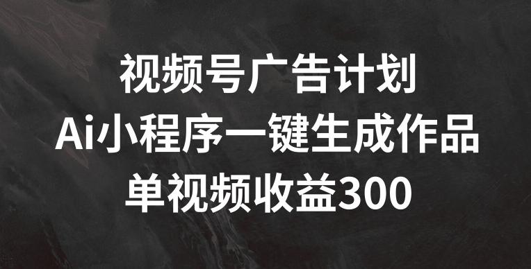 视频号广告计划，AI小程序一键生成作品， 单视频收益300+【揭秘】-资源宝库