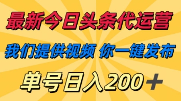 最新今日头条代运营，我们提供视频，你一键发布，单号日入200+【揭秘】-资源宝库