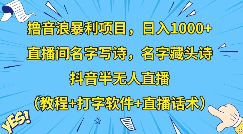 撸音浪暴利项目，日入1000+，直播间名字写诗，名字藏头诗，抖音半无人直播（教程+打字软件+直播话术）【揭秘】-资源宝库