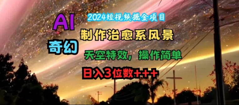 2024短视频掘金项目，AI制作治愈系风景，奇幻天空特效，操作简单，日入3位数【揭秘】-资源宝库