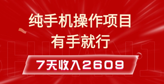 纯手机操作的小项目，有手就能做，7天收入2609+实操教程【揭秘】-资源宝库