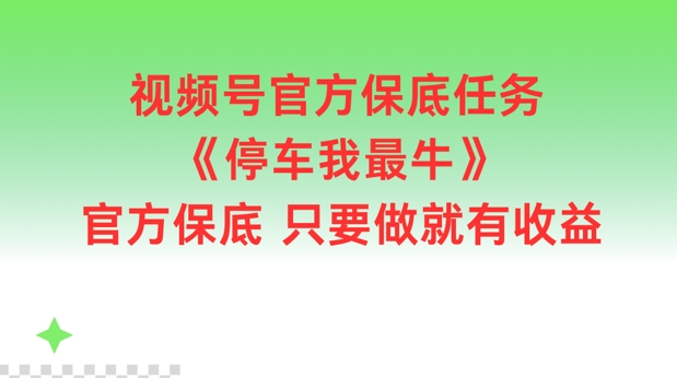 视频号官方保底任务，停车我最牛，官方保底只要做就有收益【揭秘】-资源宝库