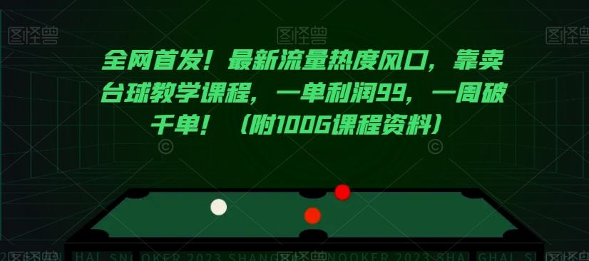 全网首发！最新流量热度风口，靠卖台球教学课程，一单利润99，一周破千单！（附100G课程资料）-资源宝库