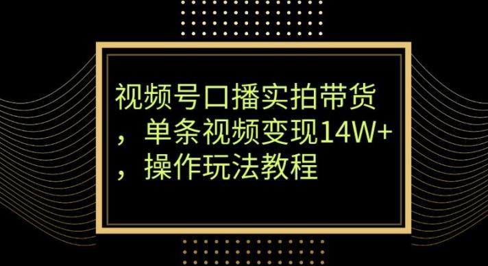 视频号口播实拍带货，单条视频变现14W+，操作玩法教程-资源宝库