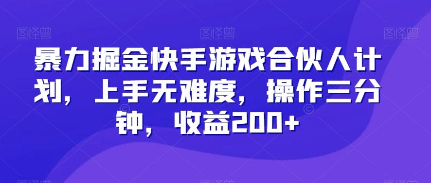 暴力掘金快手游戏合伙人计划，上手无难度，操作三分钟，收益200+-资源宝库