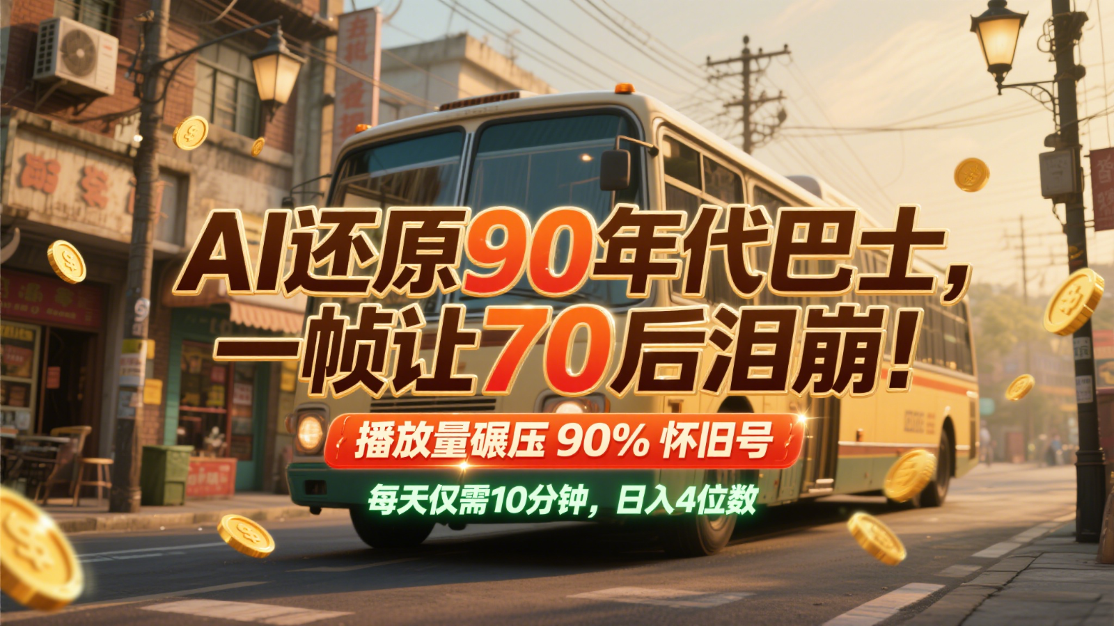 AI还原90年代巴士,一帧让70后泪崩!播放量碾压90%怀旧号,每天10分钟,日入4位数-资源宝库