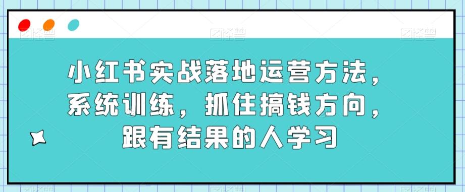 小红书实战落地运营方法，系统训练，抓住搞钱方向，跟有结果的人学习-资源宝库