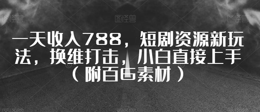 一天收入788，短剧资源新玩法，换维打击，小白直接上手（附百G素材）【揭秘】-资源宝库