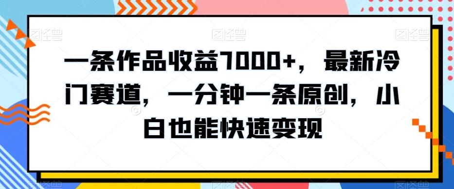 一条作品收益7000+，最新冷门赛道，一分钟一条原创，小白也能快速变现-资源宝库
