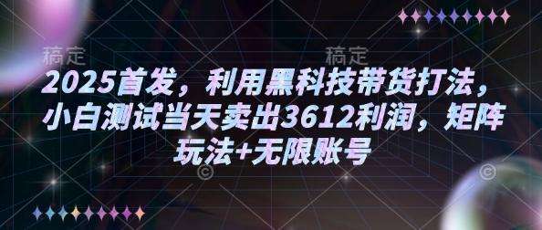 2025首发，利用黑科技带货打法，小白测试当天卖出3612利润，矩阵玩法+无限账号【揭秘】-资源宝库