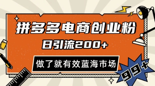 拼多多引流电商创业粉,日引200+,可矩阵放大,做了就有效【揭秘】