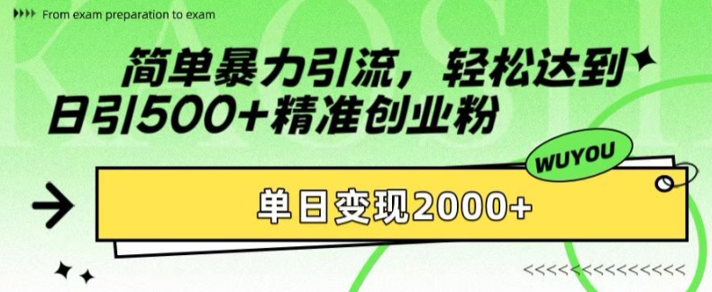 简单暴力引流，轻松达到日引500+精准创业粉，单日变现2k【揭秘】-资源宝库
