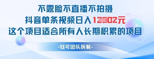 不露脸不直播不拍摄抖音单条视频日入1k+这个项目适合所有人长期积累的项目
